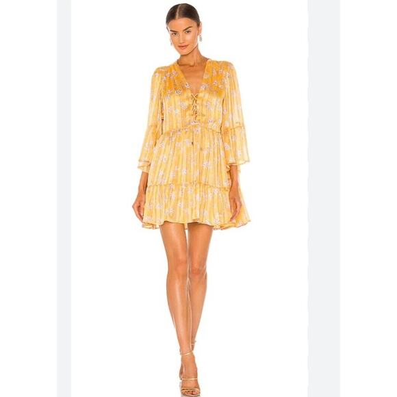 Revolve Sabina Musayev Hayden Dress Womens Size Small Yellow Floral Cocktail f11 - Picture 1 of 5